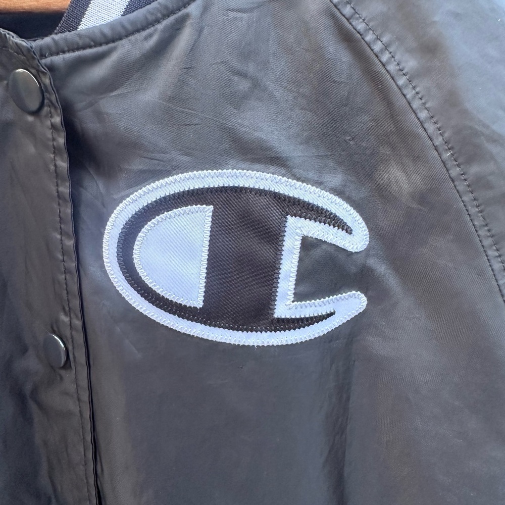 Champion Black Varsity Bomber Jacket Logo Snap Front Women’s M - Picture 3 of 7